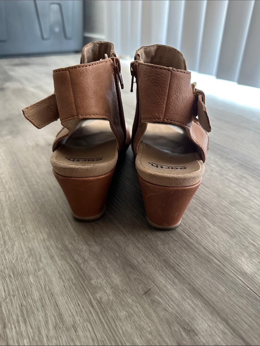Earthies Brown Perforated Open-Toe Ankle Sandals with Buckle - Picture 3 of 14